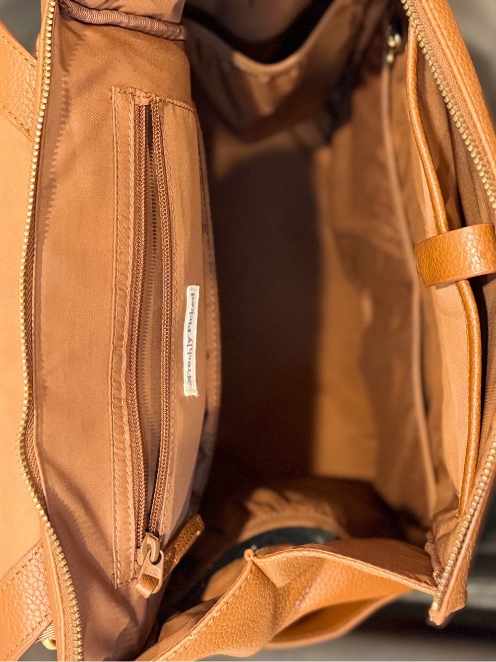 Freshly Picked Classic Diaper Bag ll Cognac Vegan Leather Baby Bag - Picture 8 of 13